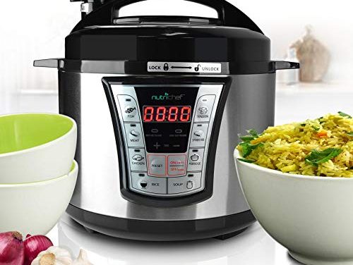 NutriChef PKPRC66.5 Stainless Steel Electric Pressure 5 Quart Programmable Digital Multi Rice Slow Cooker with 8 Modes, Lock Top Lid, Beep Alarm, Adjusta, 13.5 x 13 x 13, Black Review